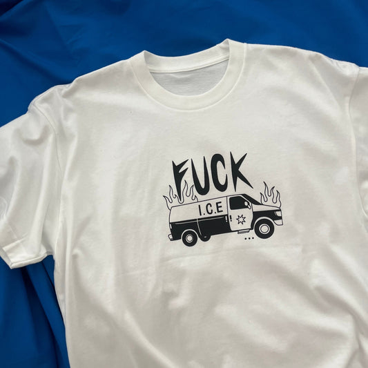 FUCK ICE - White Heavyweight Graphic T-shirt
